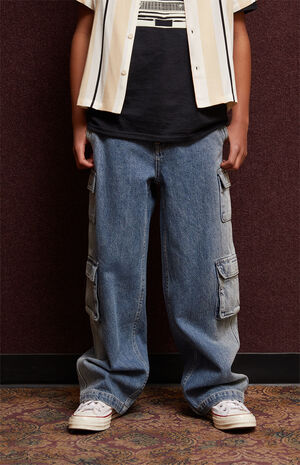 Medium Indigo Baggy Cargo Jeans image number 3