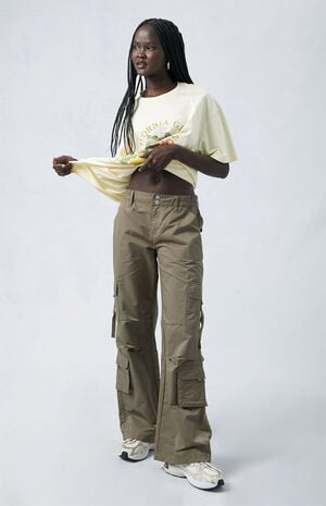 Green Elastic Waist D-Ring Cargo Pants image number 2
