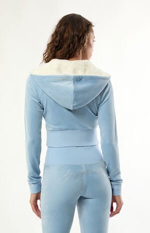Faux Fur Raglan Cropped Velour Track Jacket image number 4