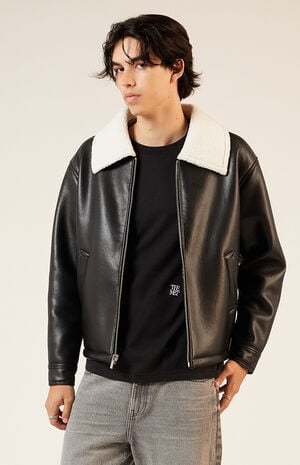 Sherpa Collar Faux Leather Jacket image number 1