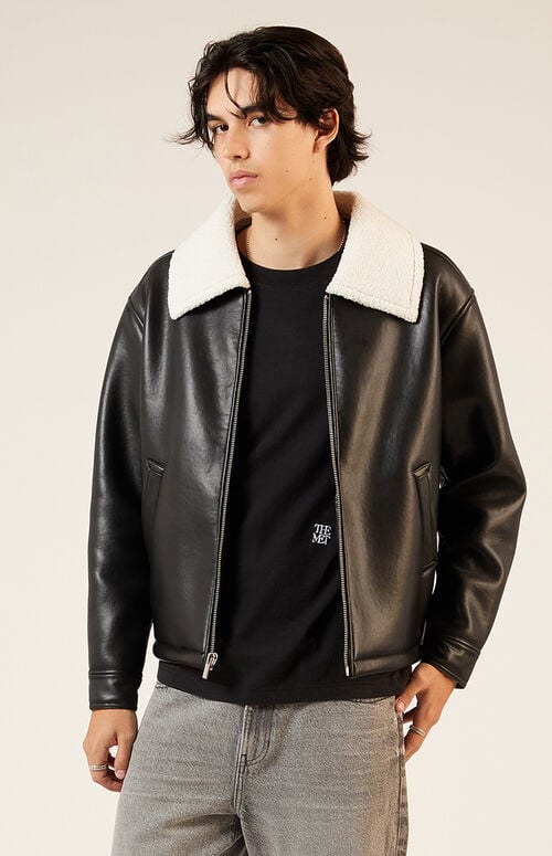 Product image for Sherpa Collar Faux Leather Jacket