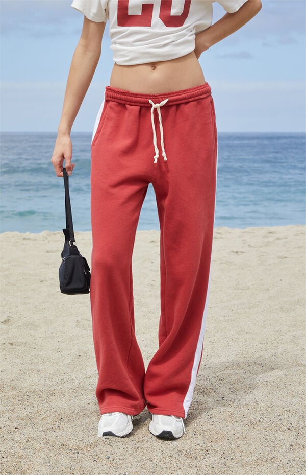 John Galt Red & White Anastasia Side Stripe Baggy Sweatpants