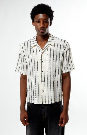 Textured Vertical Striped Camp Shirt