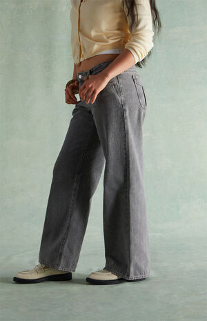 Washed Black Rhinestone Low Rise Girlfriend Jeans image number 3