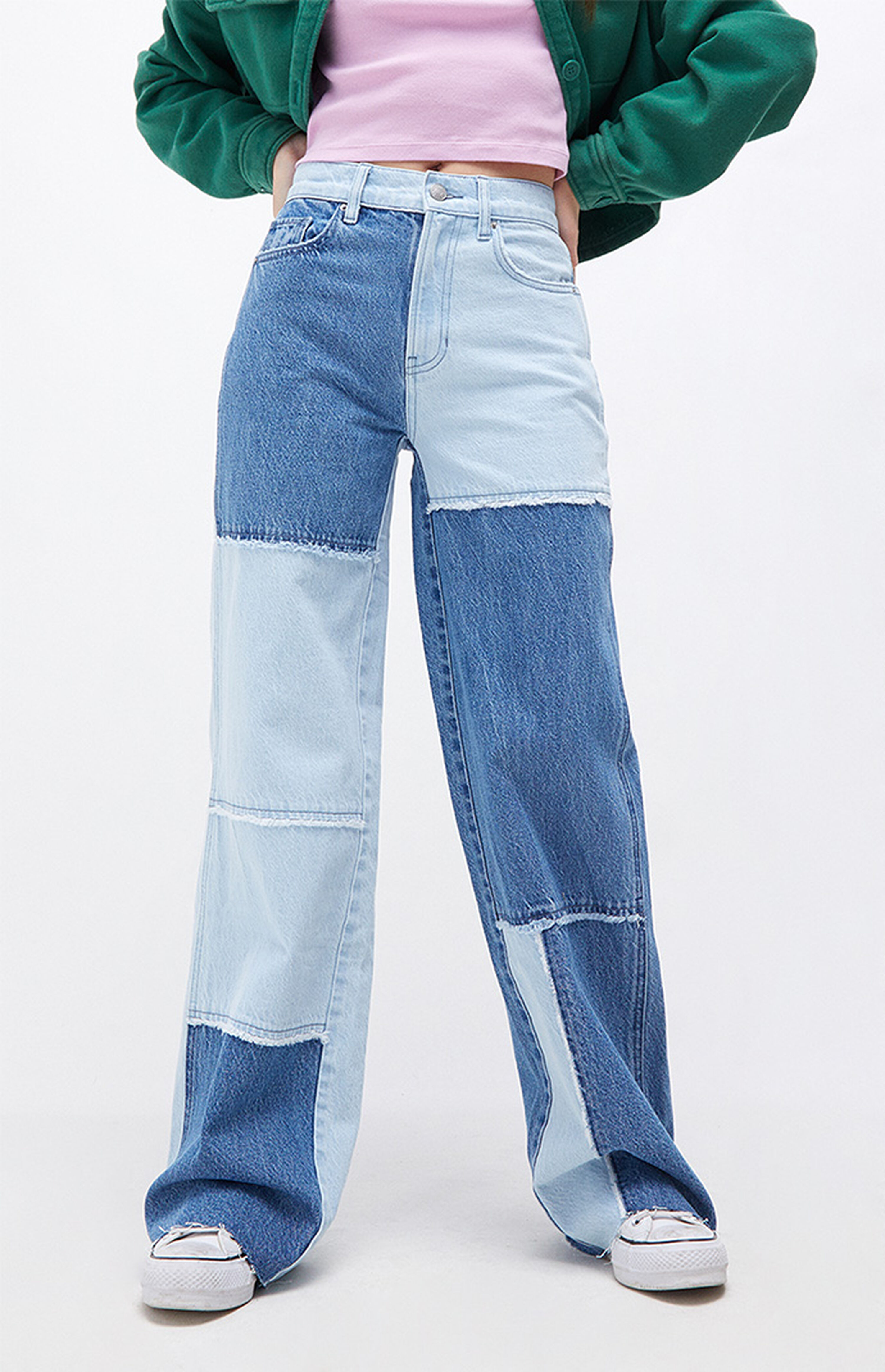 PacSun Eco Frayed Paneled Baggy Jeans PacSun