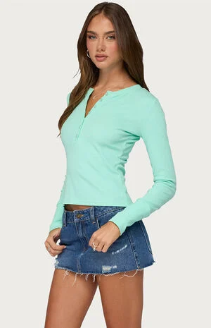 Yerin Long Sleeve Henley Ribbed Top image number 2