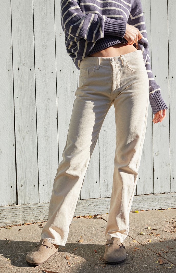 White Corduroy Straight Leg Jeans