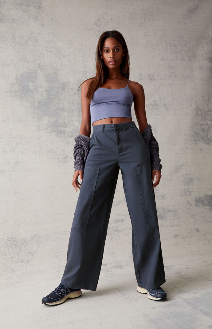 Womens navy deals wide leg trousers