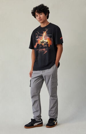 Stretch Gray Slim Cargo Pants image number 5