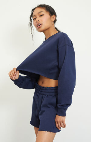 Raw Hem Cropped Crew Neck Sweatshirt image number 1