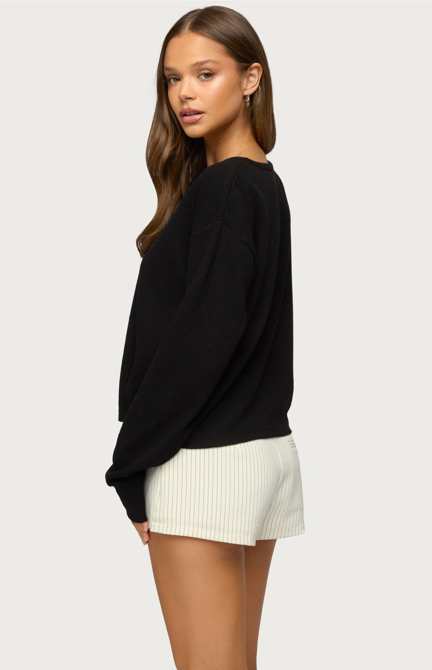 Edikted Deni Long Sleeve Henley Waffle Top