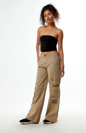 Weathered Low Rise Baggy Flare Cargo Pants image number 5