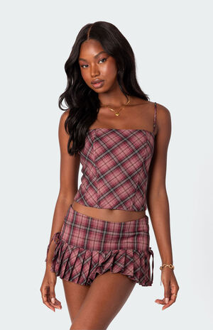 Jamie Plaid Lace Up Corset image number 3