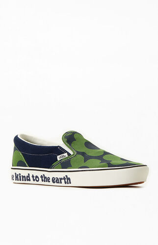 Vans Men's ComfyCush Slip On Floral Shoes (Green/Navy)