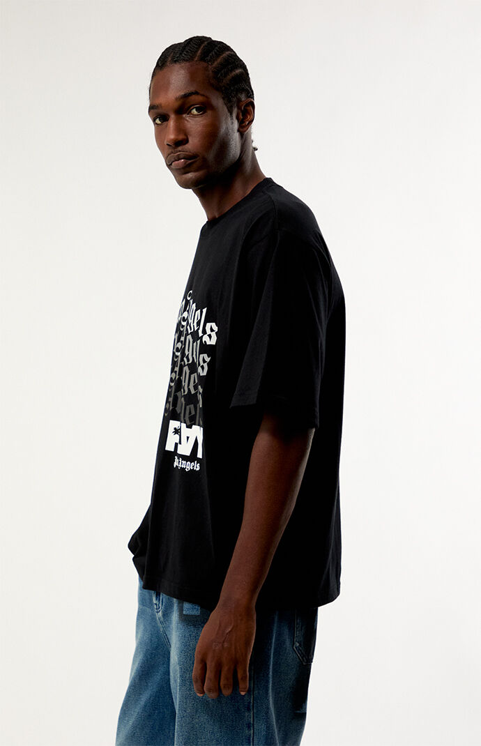 PLAY PALM ANGELS Black Typographic Relaxed Boxy T-Shirt | Pacsun