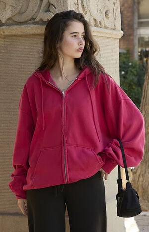Red Christy Full Zip Oversized Hoodie image number 1