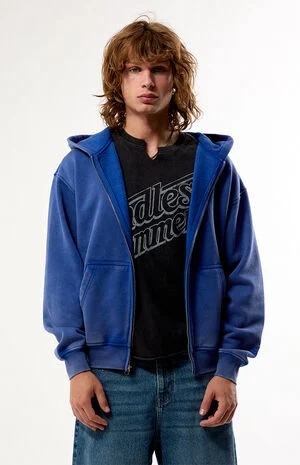 Blue Snow Wash Full Zip Hoodie image number 1