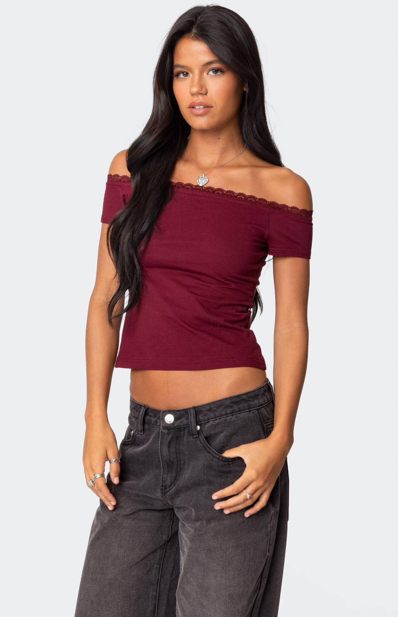 Edikted Xoe Off Shoulder Lace Trim Top