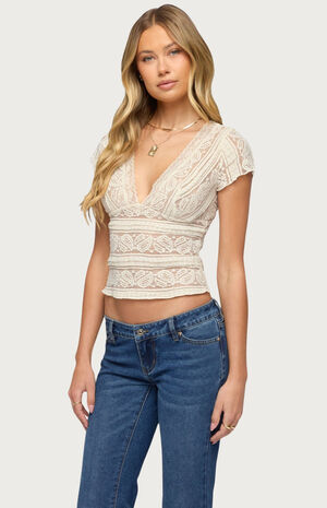 Avalee Sheer Lace V Neck Top image number 2