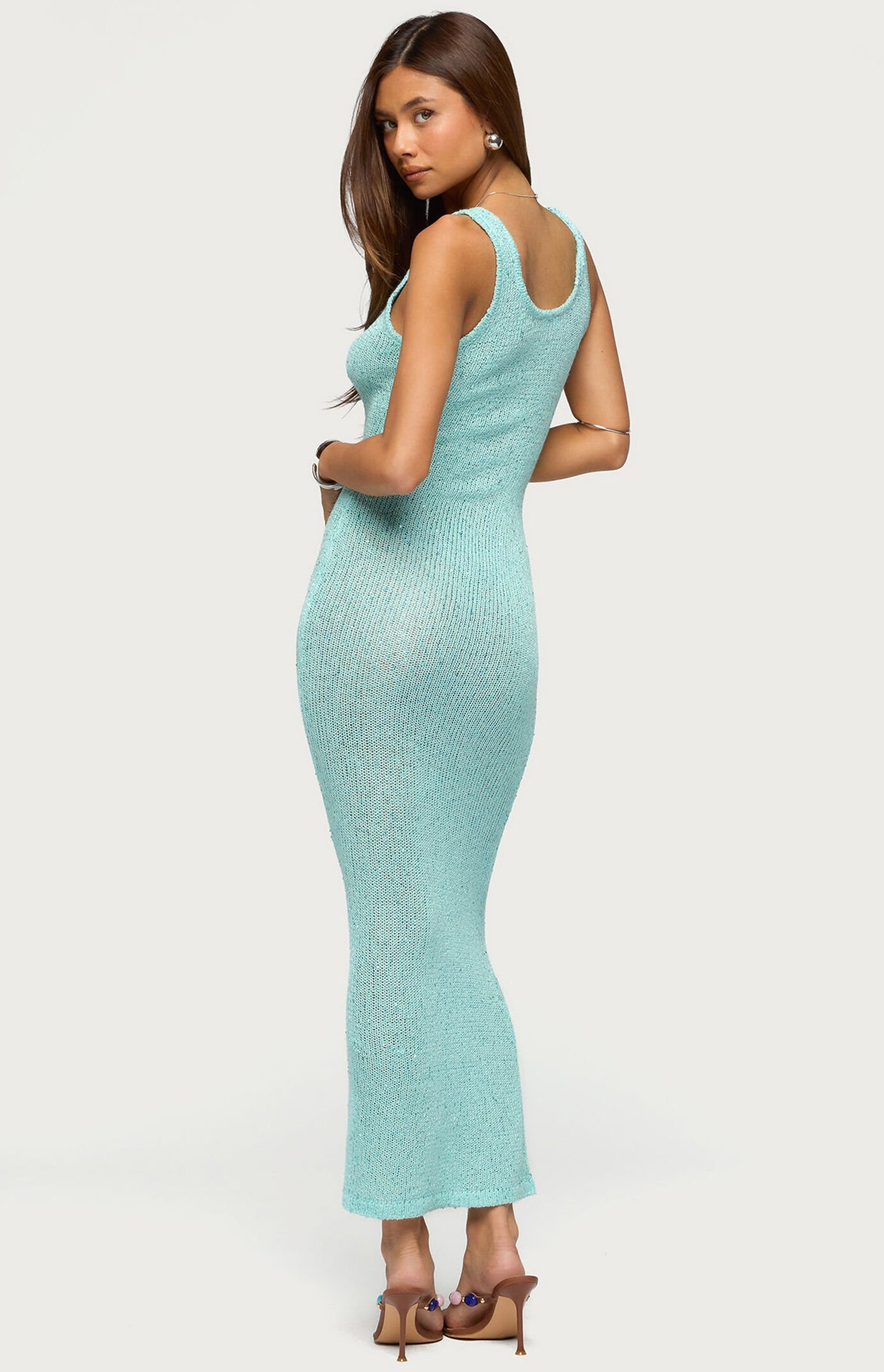 Edikted Abby Sequin Sheer Knit Maxi Dress