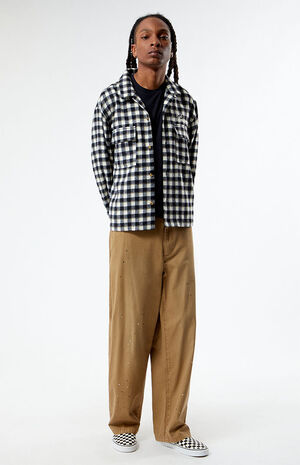 Cropped Embroidered Camp Flannel Shirt image number 4