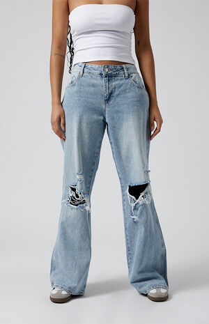 Casey Ripped Knees Low Rise Baggy Jeans Medium Indigo