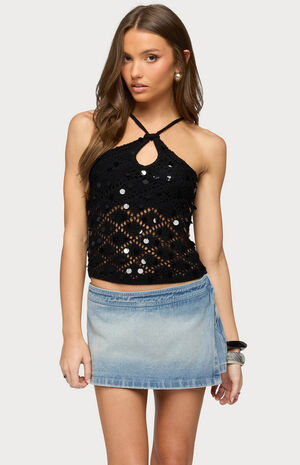 Mae Open Back Sequin Crochet Top image number 1