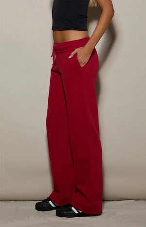 Red Ultra Soft Fleece Core Washed Baggy Sweatpants image number 3