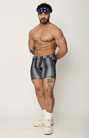 Gray Striped Hardwear Biker Shorts image number 1