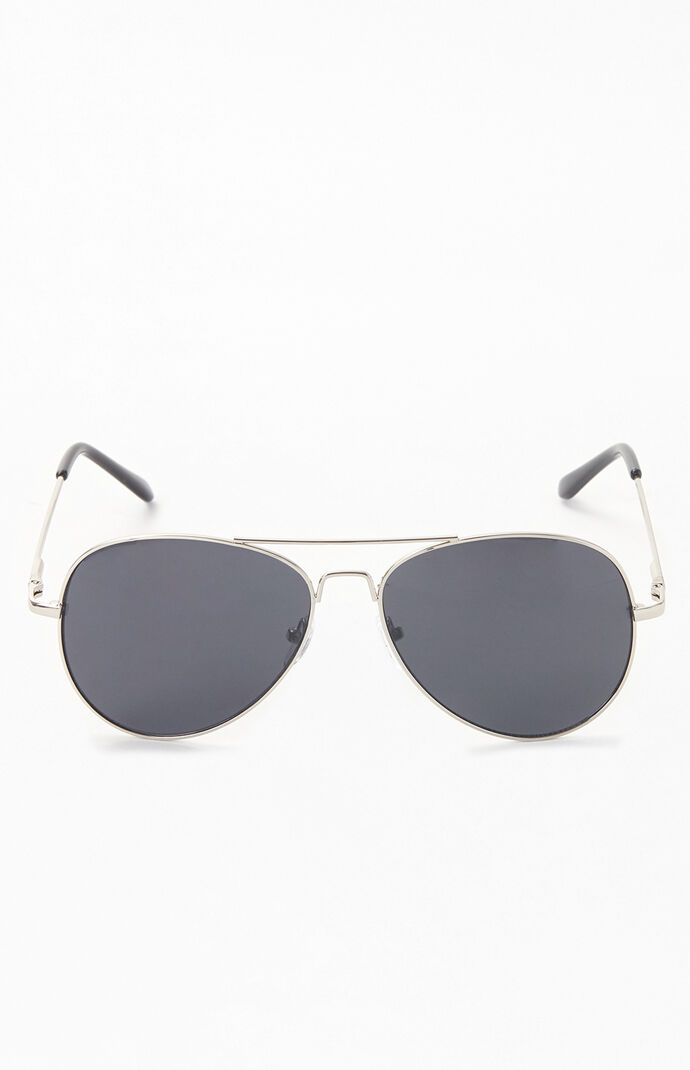Silver Metal Aviator Sunglasses