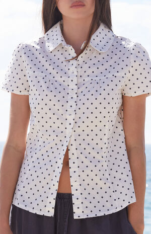 White Teagan Polka Dot Collared Short Sleeve Top image number 2