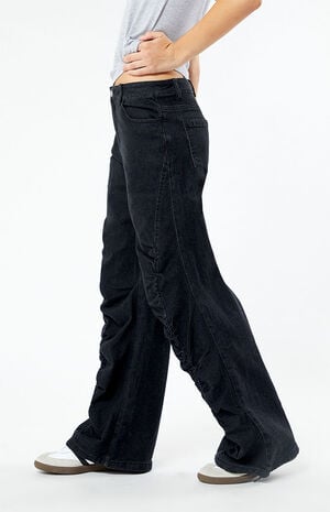 Black Ruched Wide Leg Jeans image number 3