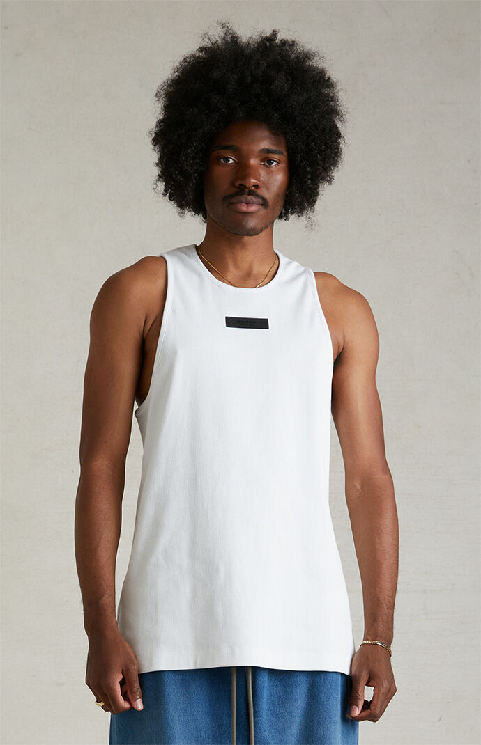 Fear of God Essentials White Ribbed Tank Top | PacSun