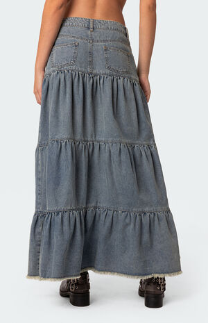 Countryside Tiered Washed Denim Maxi Skirt image number 5