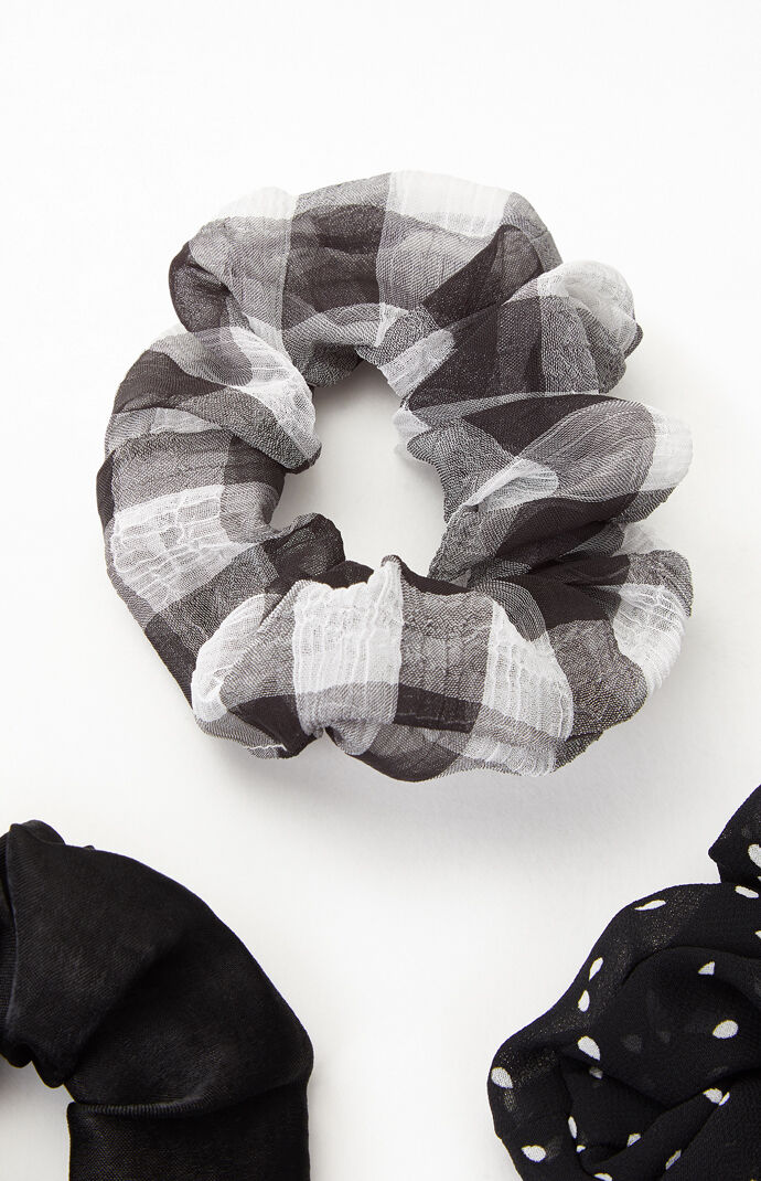 3 Pack Plaid And Dot Scrunchies