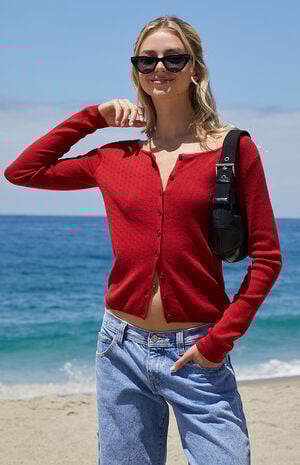 Red Athelia Pointelle Cardigan image number 2