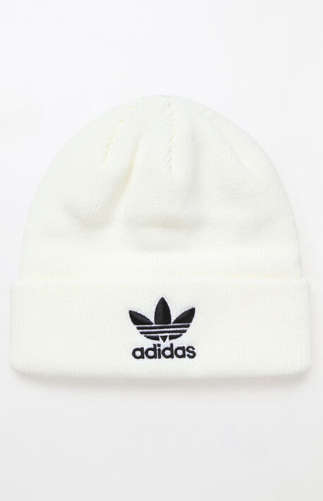 adidas trefoil white beanie
