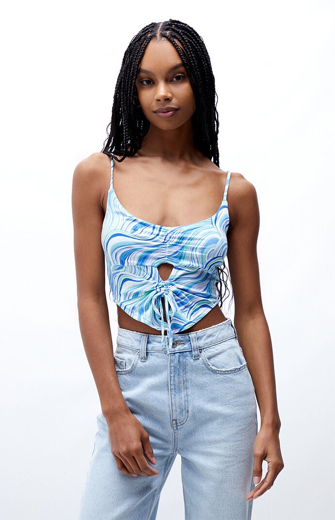 トップス PILE FLARE TANK TOPS PacCares Waterfall Keyhole Tank Top | Pacsun