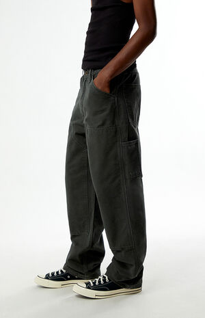 568 Dark Green Loose Straight Double Knee Carpenter Jeans image number 3