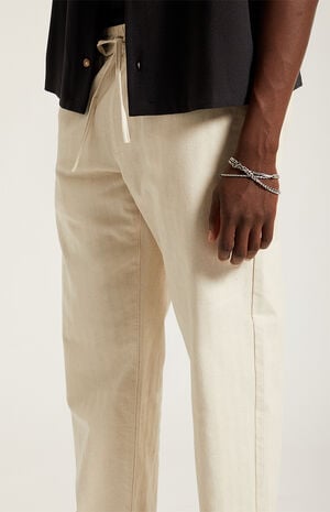Cream Straight Leg Linen Pants image number 5
