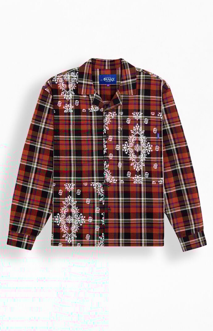Awake NY Paisley Print Flannel Long Sleeve Shirt