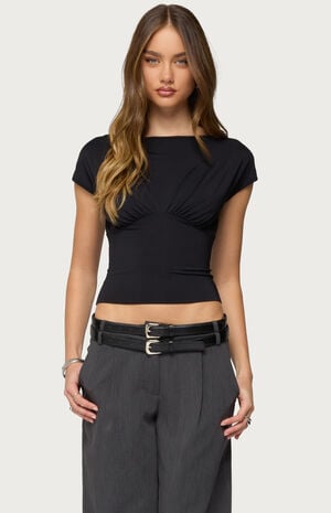 Leonah Ruched Boat Neck Top image number 1