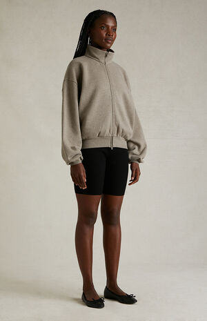 Women's Heather Grey Zip Up Jacket image number 6