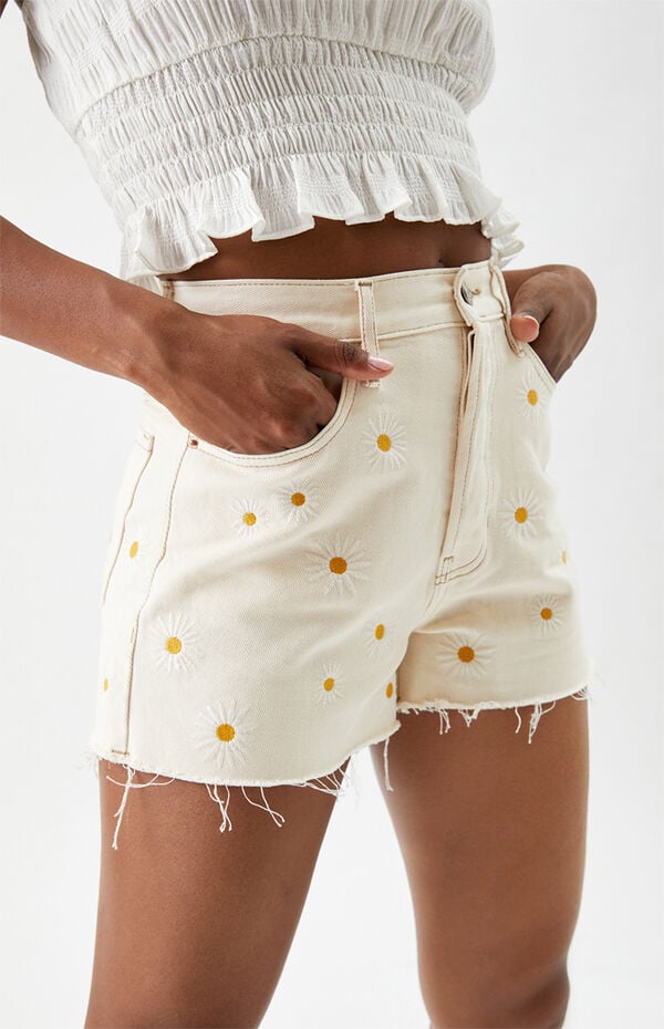 Pacsun Daisy Embroidered Ultra High Waisted Vintage Denim Shorts