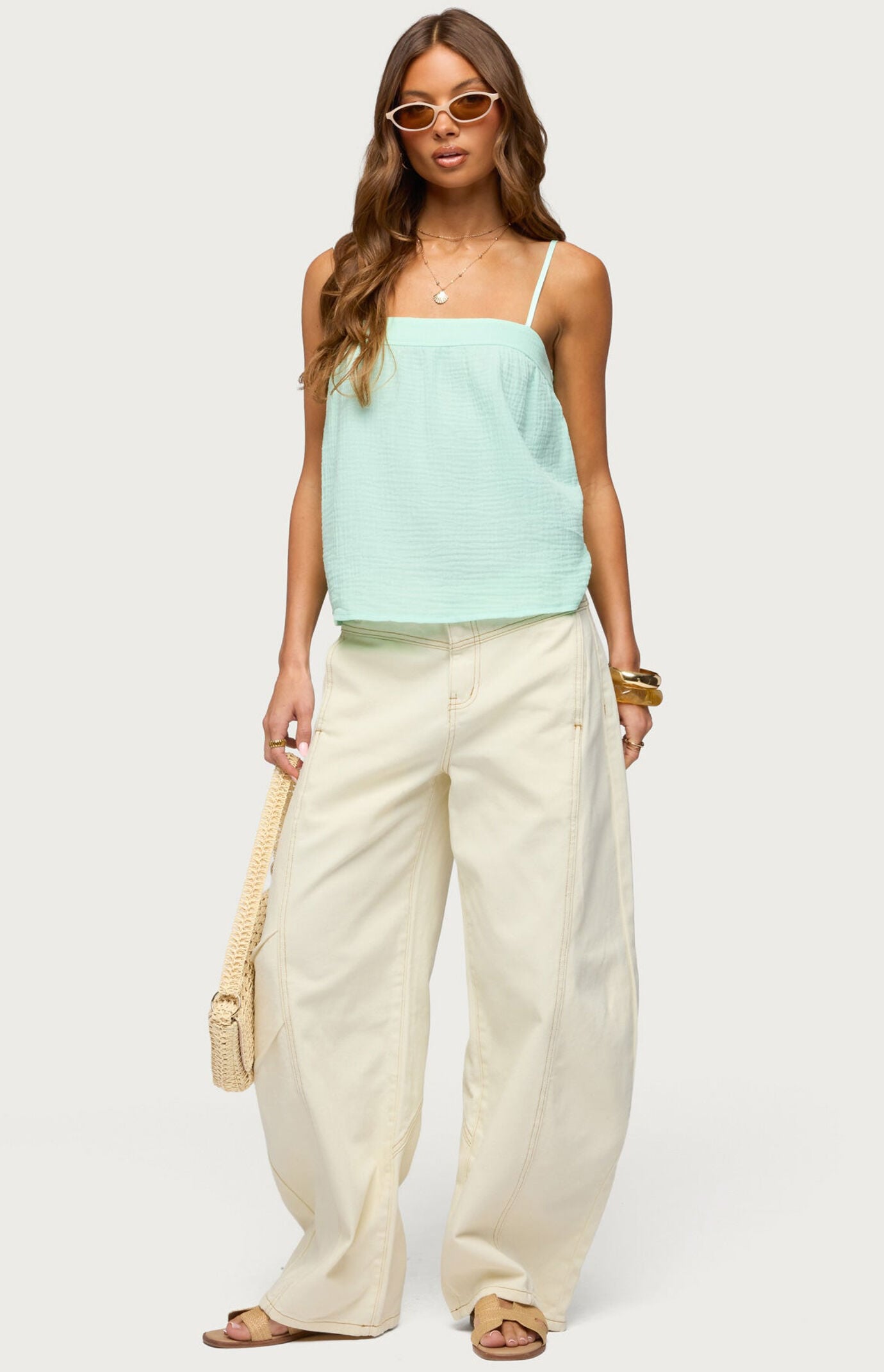 Edikted Gili Contrast Stitched Barrel Jeans