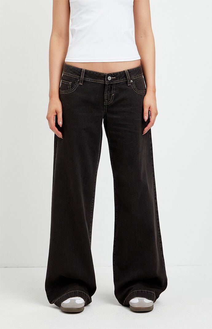 Pacsun Kaia Ultimate Low Rise Baggy Jeans Contrast Stitch Faded Black