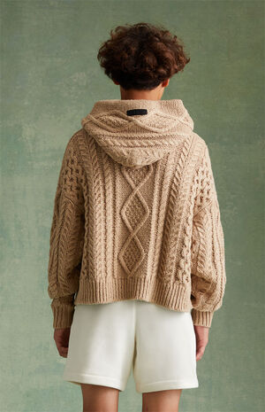 Essentials Gold Heather Cable Knit Hoodie image number 3