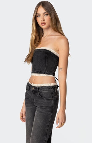 Karlie Lace Trim Denim Tube Top image number 3
