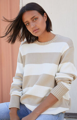 White & Tan Striped Brianna Sweater image number 1