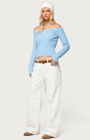 Taniza Off Shoulder Cable Knit Sweater image number 4
